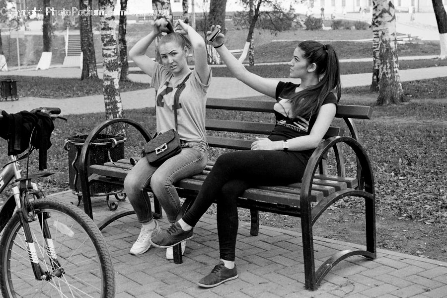 People, Person, Human, Bench, Bicycle, Bike, Vehicle
