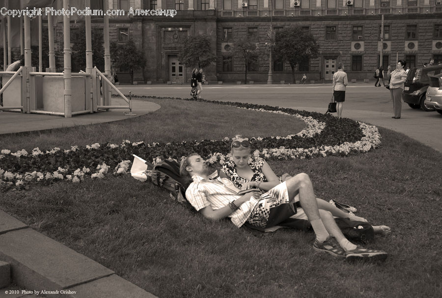 Architecture, Downtown, Plaza, Town Square, Female, Person, Asleep