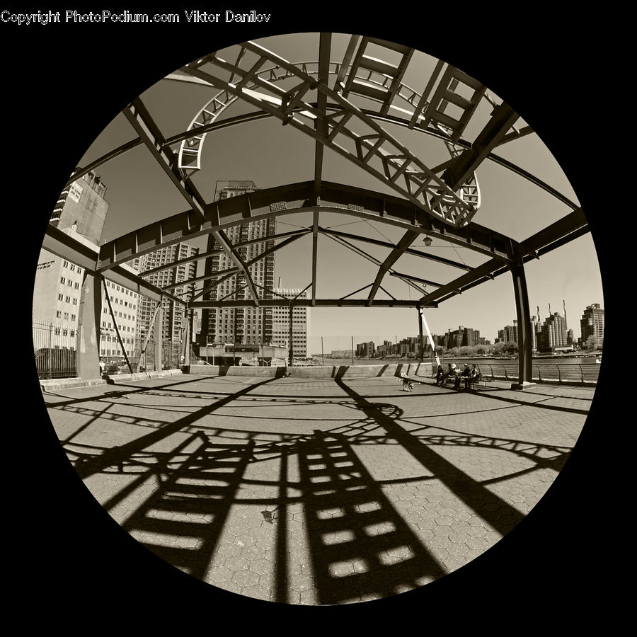 Fisheye, Silhouette, Canopy, Intersection, Road, City, Downtown