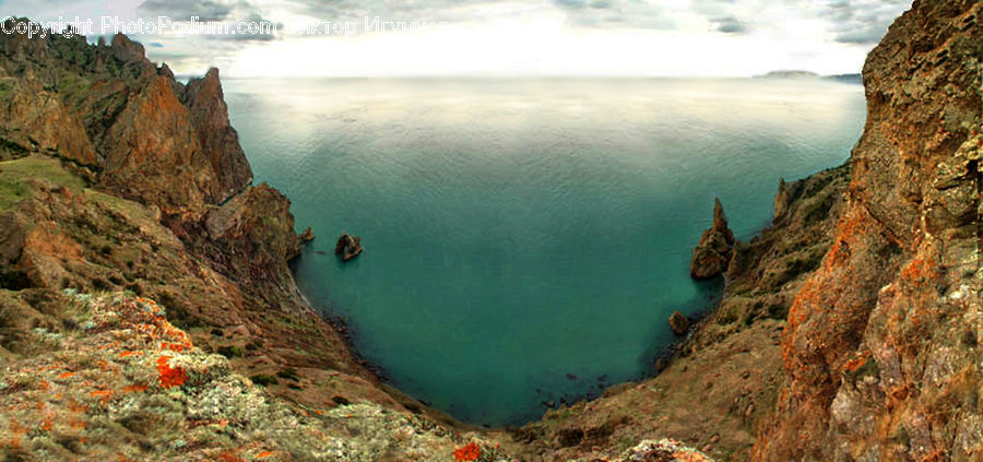 Crater, Cliff, Outdoors, Coast, Cove, Sea, Water