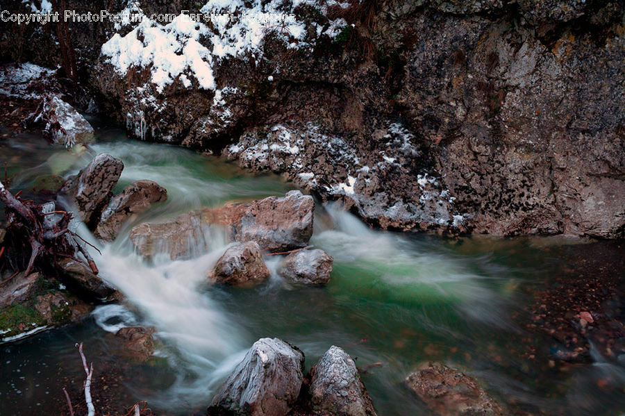 Creek, Outdoors, River, Water, Tree Stump, Rock, Forest