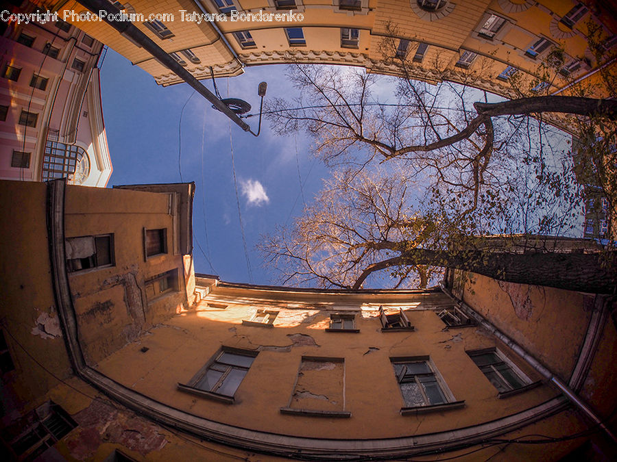 Fisheye, Patio, Alley, Alleyway, Road, Street, Town
