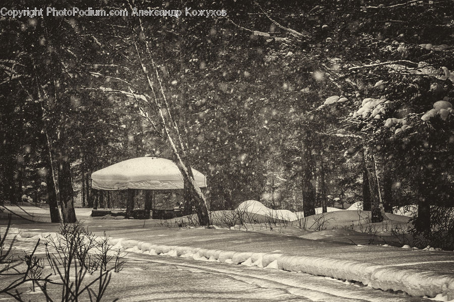 Gazebo, Ice, Outdoors, Snow, Sand, Soil, Cabin