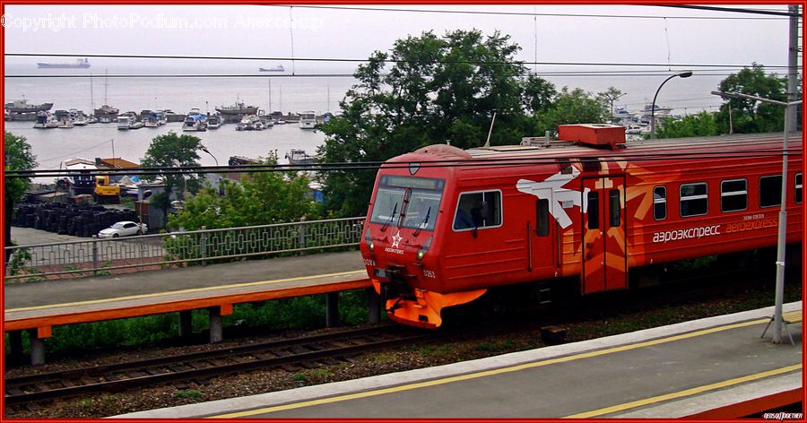 Train, Vehicle, Engine, Machine, Motor, Building, Downtown