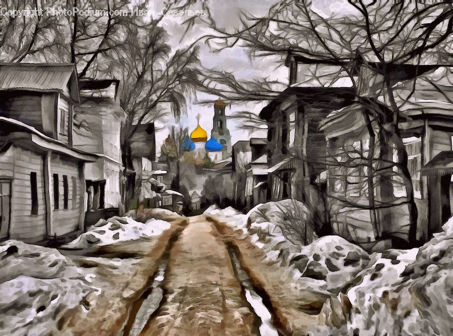 Art, Painting, Ice, Outdoors, Snow, Ruins, Modern Art