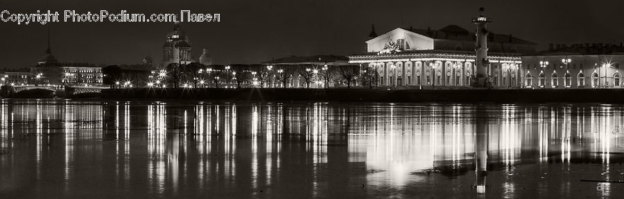 Night, Outdoors, Dock, Pier, River, Water, Lighting