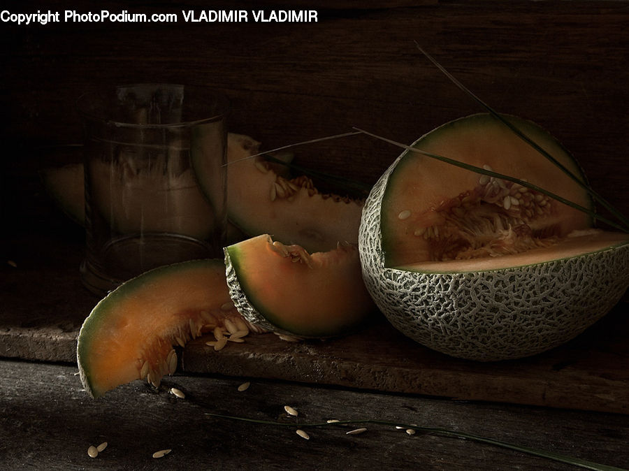 Glass, Goblet, Pot, Pottery, Fruit, Melon