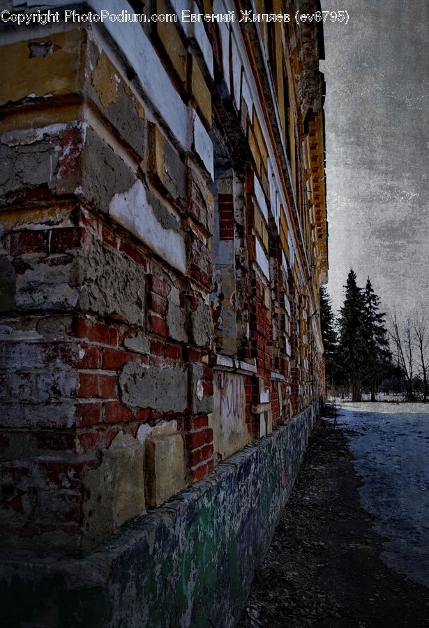 Brick, Fence, Wall, Cobblestone, Pavement, Walkway, Fir