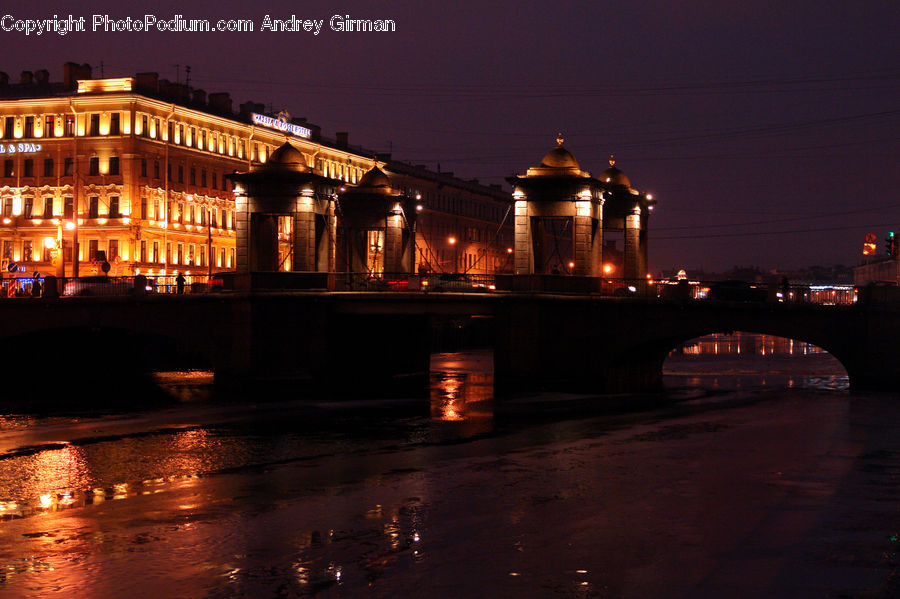 Night, Outdoors, Architecture, Downtown, Plaza, Town Square, Building
