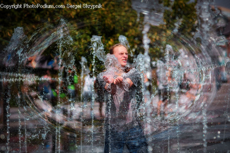 People, Person, Human, Fountain, Water, Land, Marsh