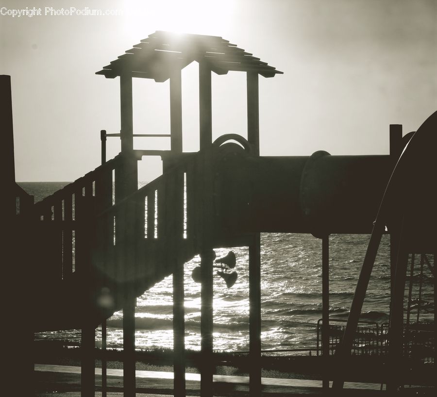 Dock, Pier, Silhouette, Landing, Chair, Furniture, Column