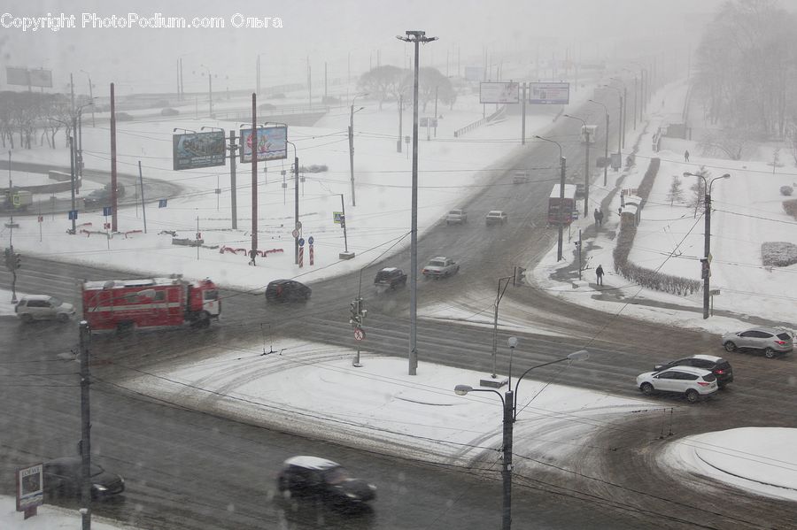Intersection, Road, Blizzard, Outdoors, Snow, Weather, Winter