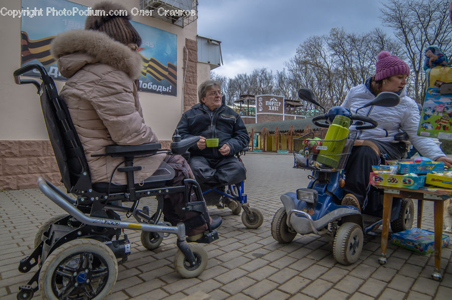 People, Person, Human, Wheelchair, Motor, Motorcycle, Vehicle