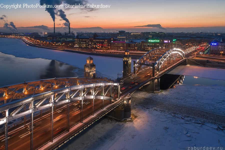 Bridge, Dawn, Dusk, Sky, Sunrise, Sunset, City