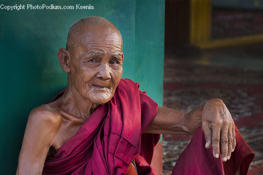 Monk, Person, People, Human, Asphalt, Tarmac, Face