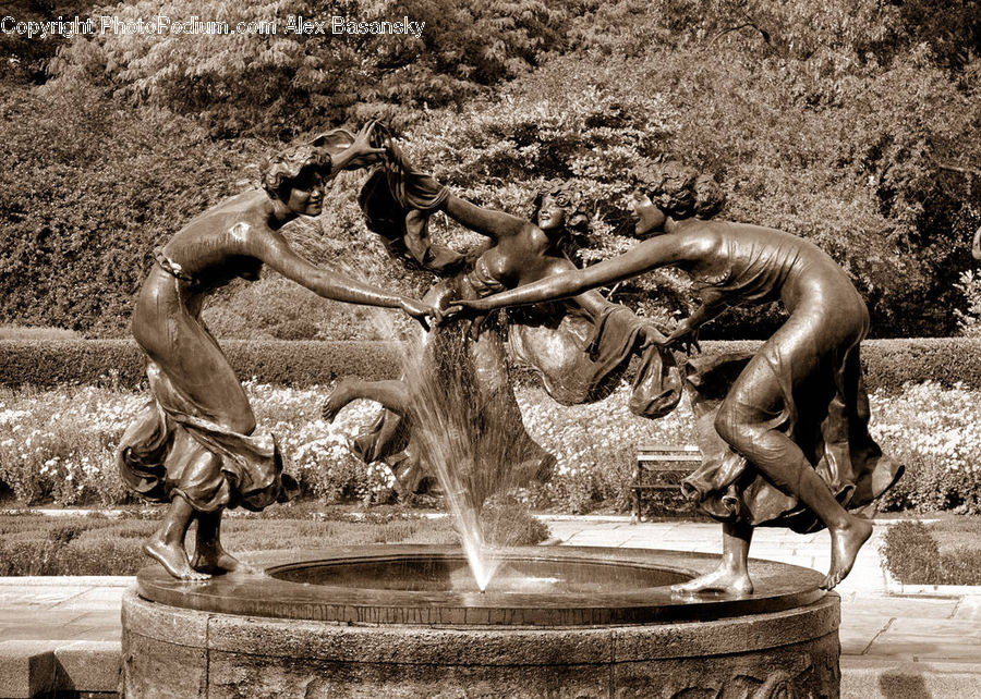 Fountain, Water, People, Person, Human, Art, Sculpture