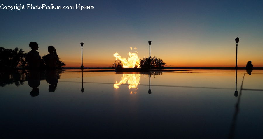 People, Person, Human, Fire, Dawn, Dusk, Sky