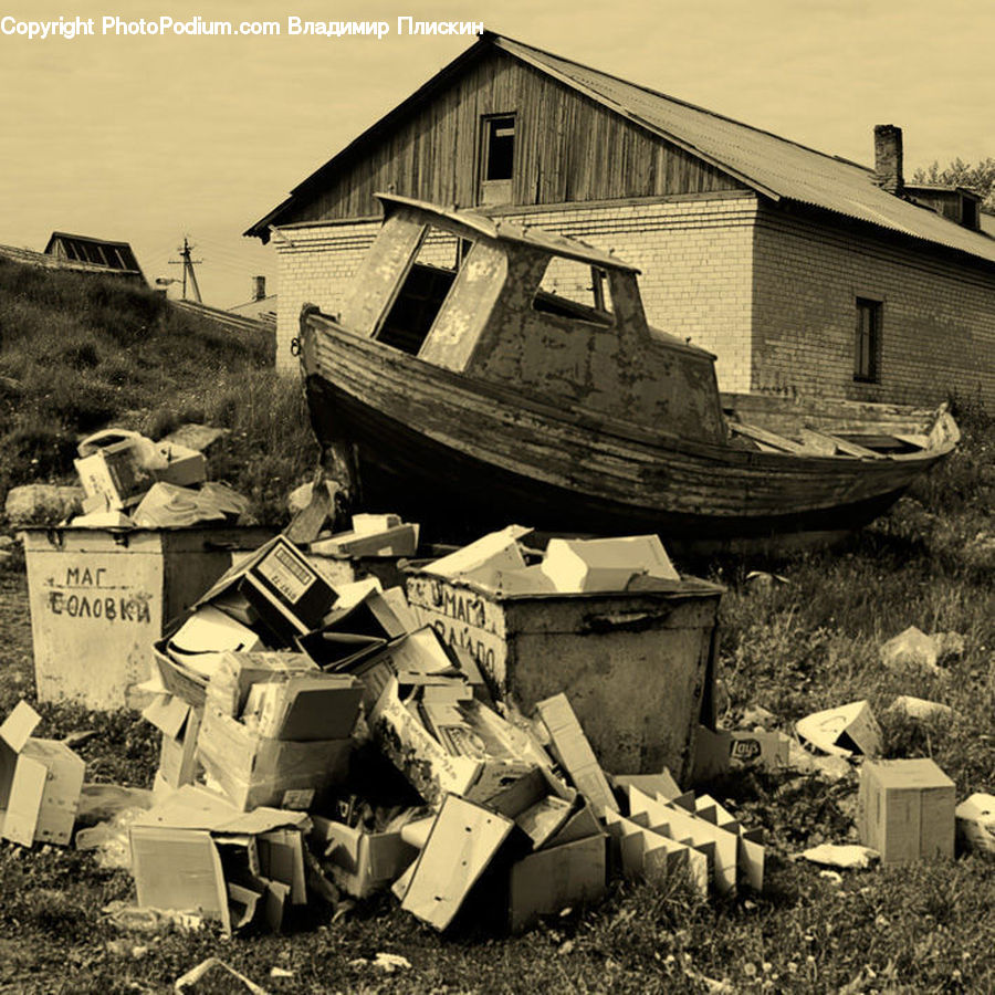 Rubble, Boat, Rowboat, Vessel, Dinghy, Cabin, Hut