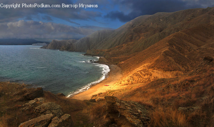 Promontory, Cliff, Outdoors, Coast, Sea, Water, Beach