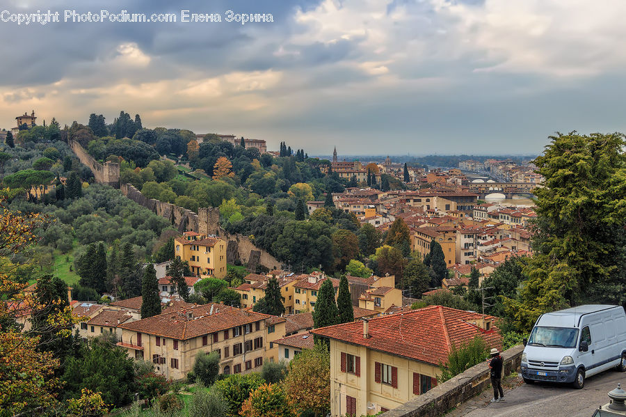 Car, Van, Aerial View, Building, Downtown, Town, City