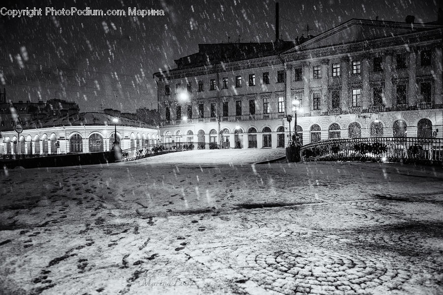Architecture, Downtown, Plaza, Town Square, Night, Outdoors, Court