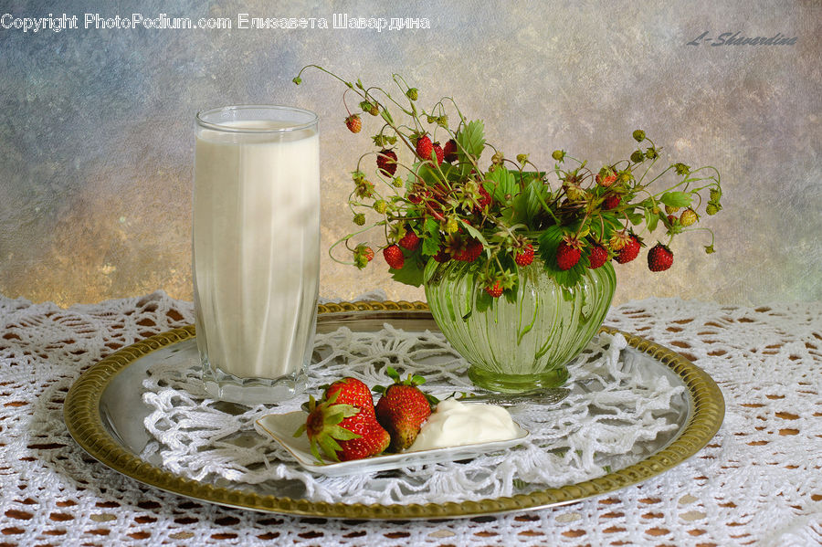 Fruit, Strawberry, Glass, Goblet, Beverage, Drink, Lemonade
