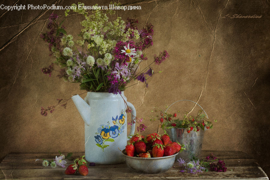 Fruit, Strawberry, Plant, Potted Plant, Pot, Pottery, Flower
