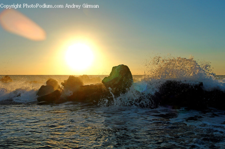 Outdoors, Sea, Sea Waves, Water, Coast, Flare, Light