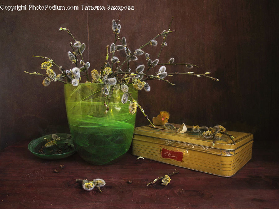 Chest, Furniture, Glass, Goblet, Pot, Pottery, Floral Design