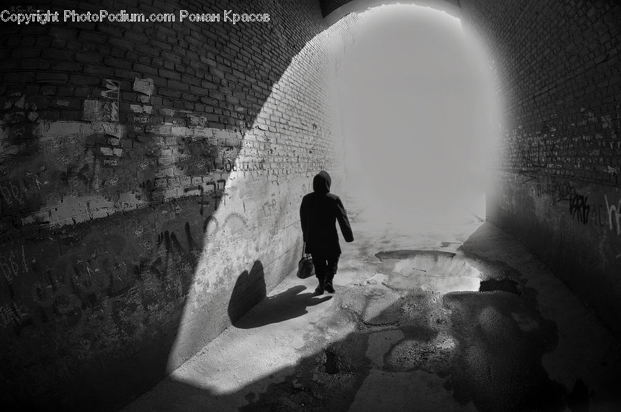 Human, People, Person, Puddle, Back, Silhouette, Alley