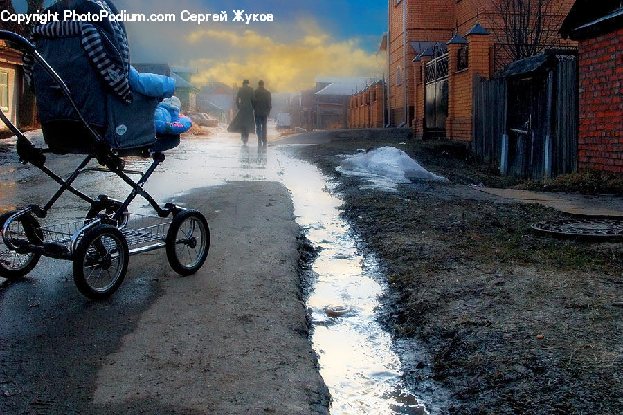 Stroller, Bicycle, Bike, Vehicle, Dirt Road, Gravel, Road