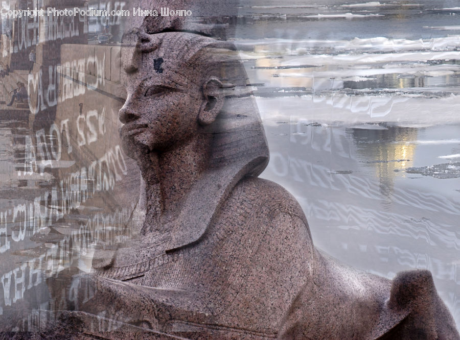 Ancient Egypt, Art, Gargoyle, Statue, Ice, Outdoors, Snow