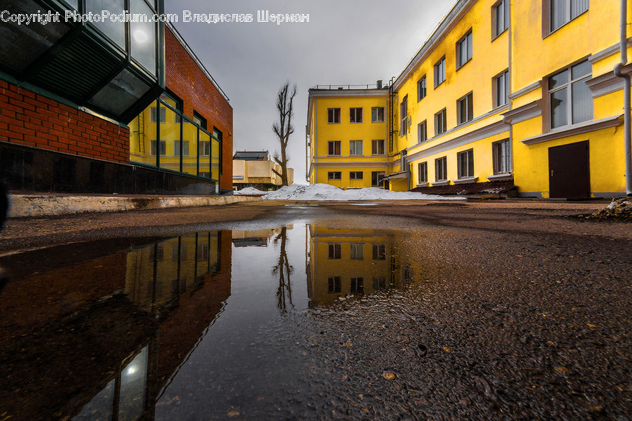 Puddle, Brick, Building, Housing, Cobblestone, Pavement, Walkway
