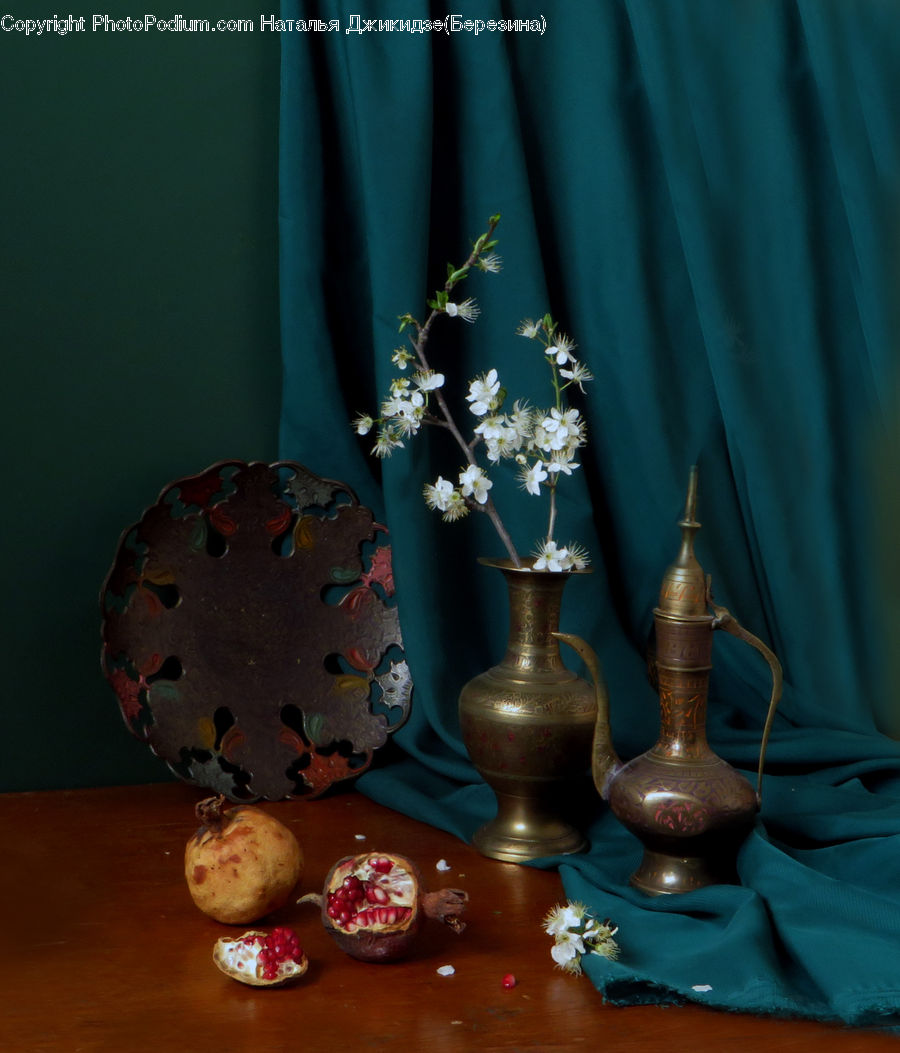 Plant, Potted Plant, Glass, Goblet, Fruit, Pomegranate, Flower