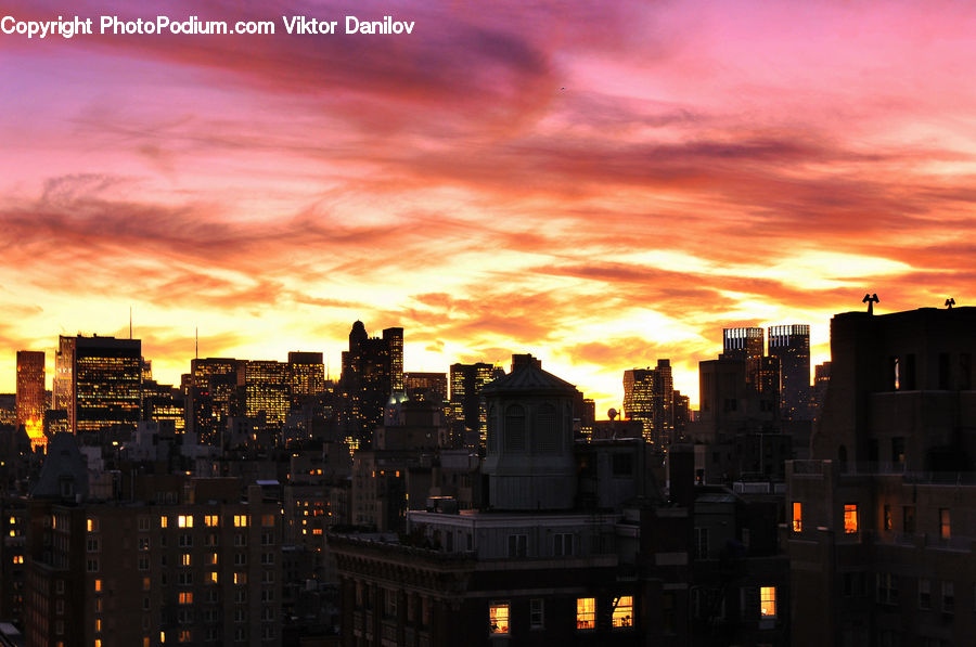 Dawn, Dusk, Red Sky, Sky, Sunrise, Sunset, City