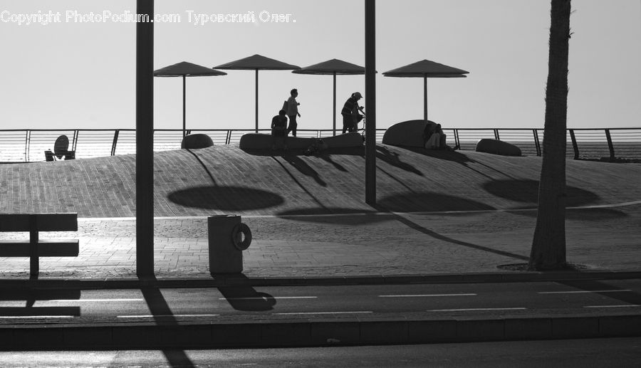 Bench, Dock, Landing, Pier, Brick, Lighting, Silhouette