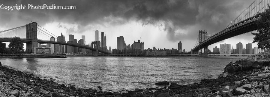 Bridge, Rubble, City, Downtown, Outdoors, River, Water