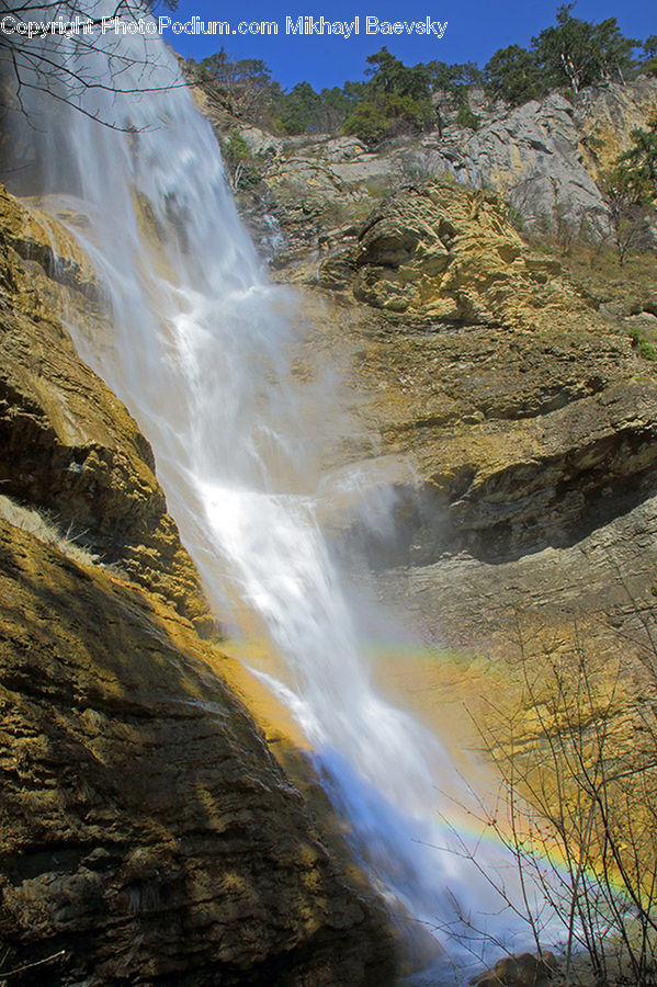 Outdoors, River, Water, Waterfall, Cliff, Light, Dirt Road