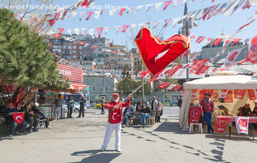 Crowd, Parade, Banner, Emblem, Flag, Closet, Kiosk
