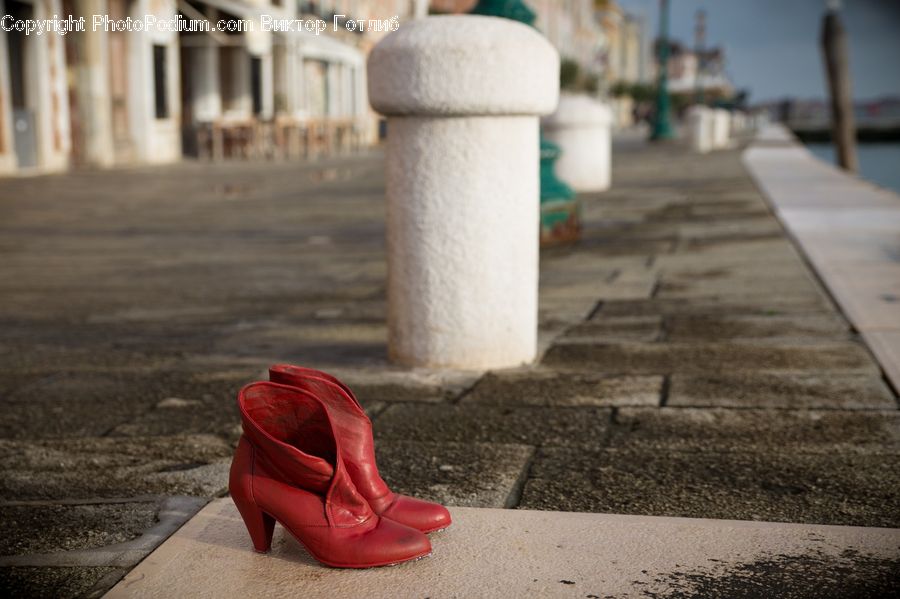 Footwear, Shoe, Column, Pillar, Bench, Road, Street