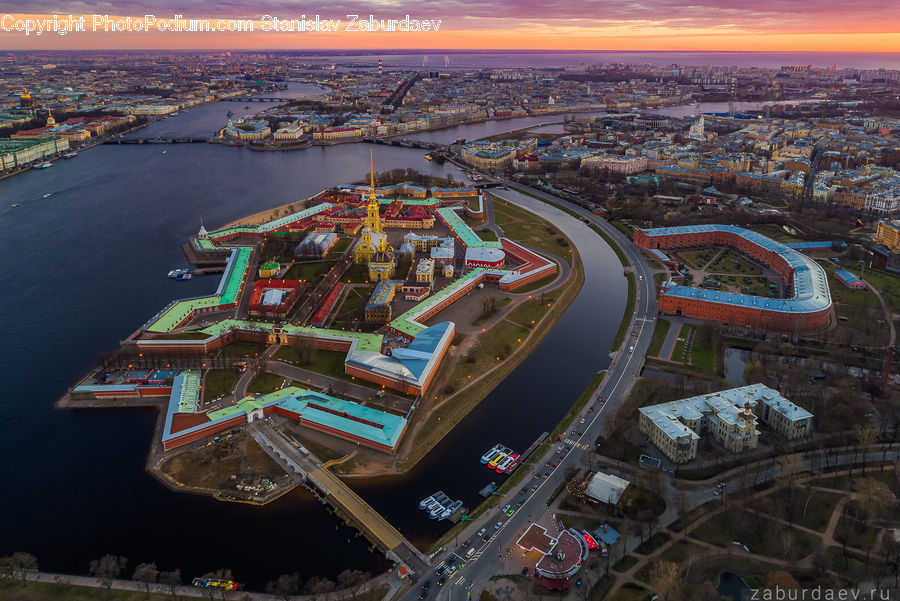 Intersection, Road, Aerial View, Arena, City, Downtown, Dock