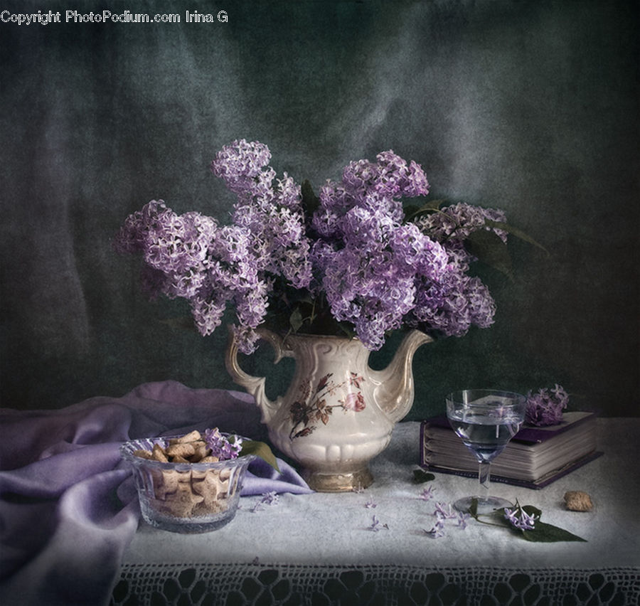 Glass, Figurine, Plant, Potted Plant, Beverage, Drink, Table