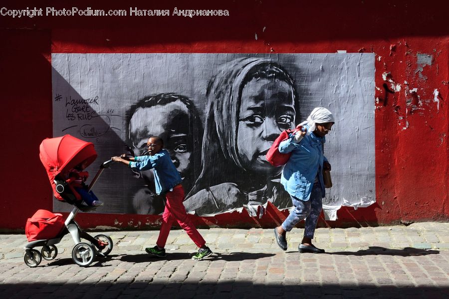 People, Person, Human, Stroller, Art, Graffiti, Mural
