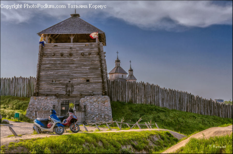 Scooter, Vehicle, Architecture, Bell Tower, Clock Tower, Tower, Gazebo