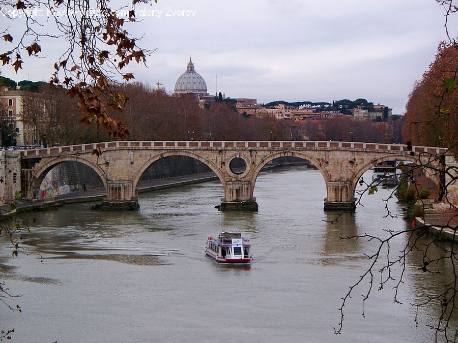 Bridge, Arch, Canal, Outdoors, River, Water, Plant