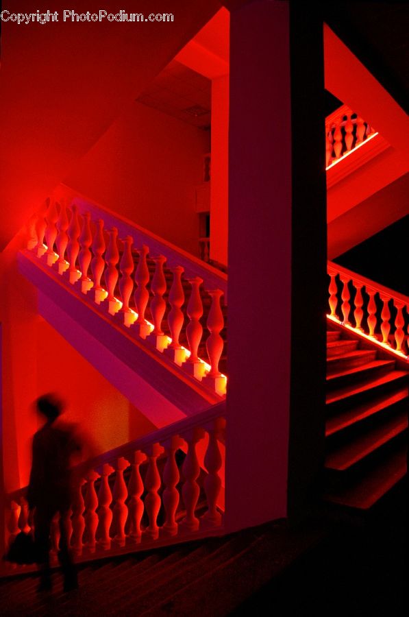 Banister, Handrail, Staircase, Silhouette, Building, Housing, Indoors