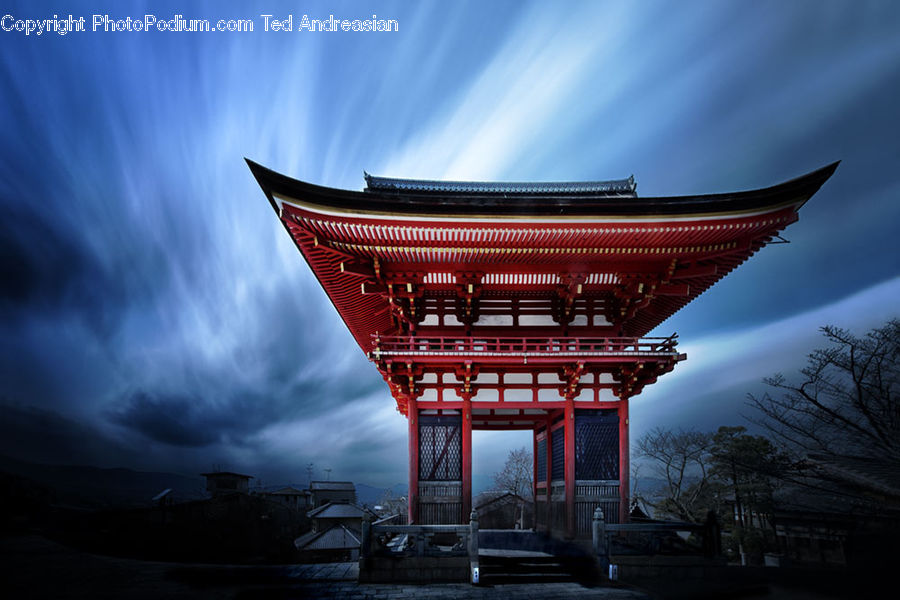 Gate, Torii, Building, Office Building, Gazebo, City, Downtown