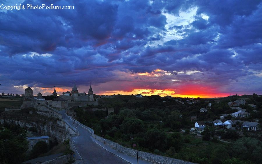 Architecture, Castle, Fort, Dawn, Dusk, Red Sky, Sky