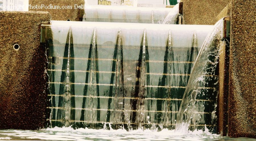 Fountain, Water, Brick, Building, Office Building