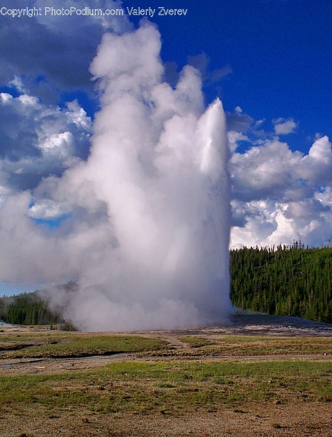 Eruption, Geyser, Outdoors, Water, Cloud, Cumulus, Sky